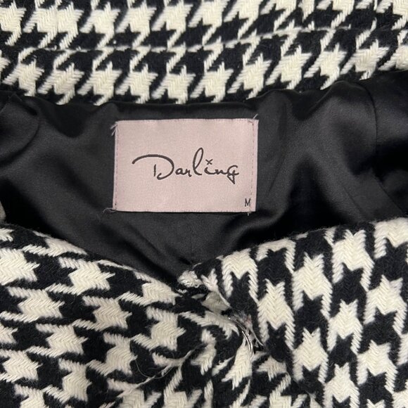 Darling Womens Karmen Black White Houndstooth Swing Jacket Double Collar Med - Picture 6 of 16
